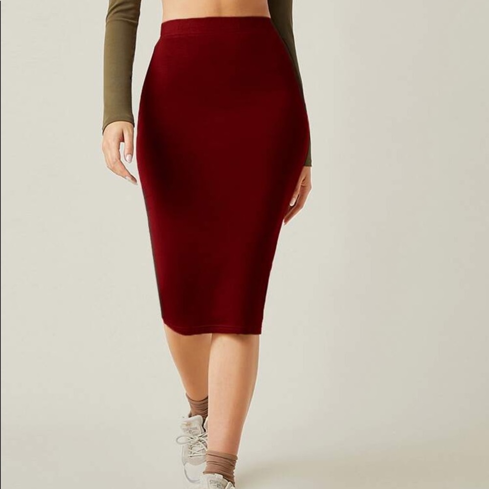 Dark red velvet pencil skirt
